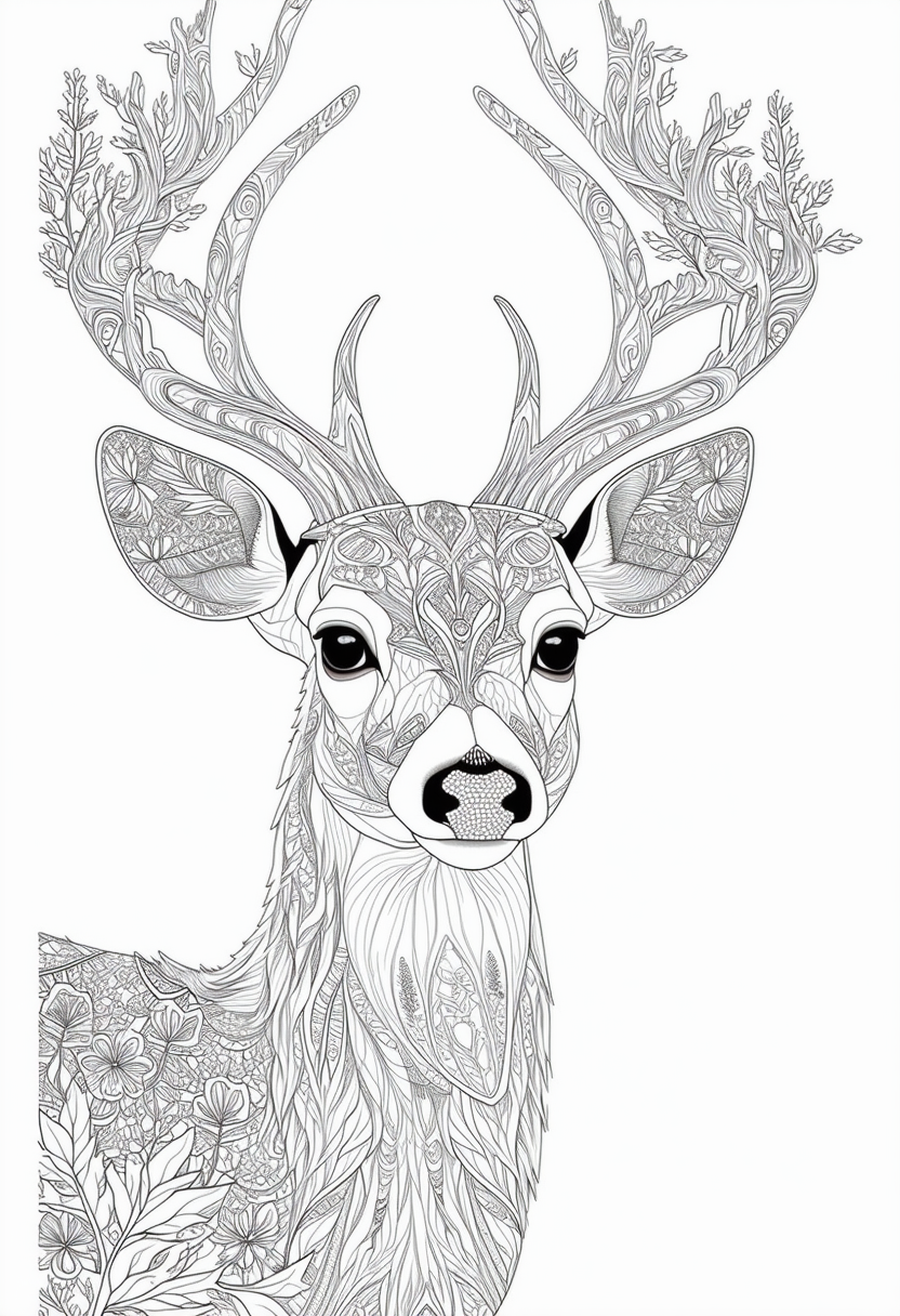 Graceful Deer in a Misty Forest - Free Animal Coloring Page