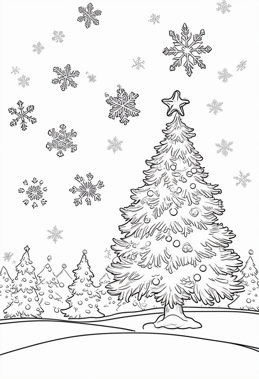Snowflakes Fall On Christmas Eve - Free Christmas Coloring Page