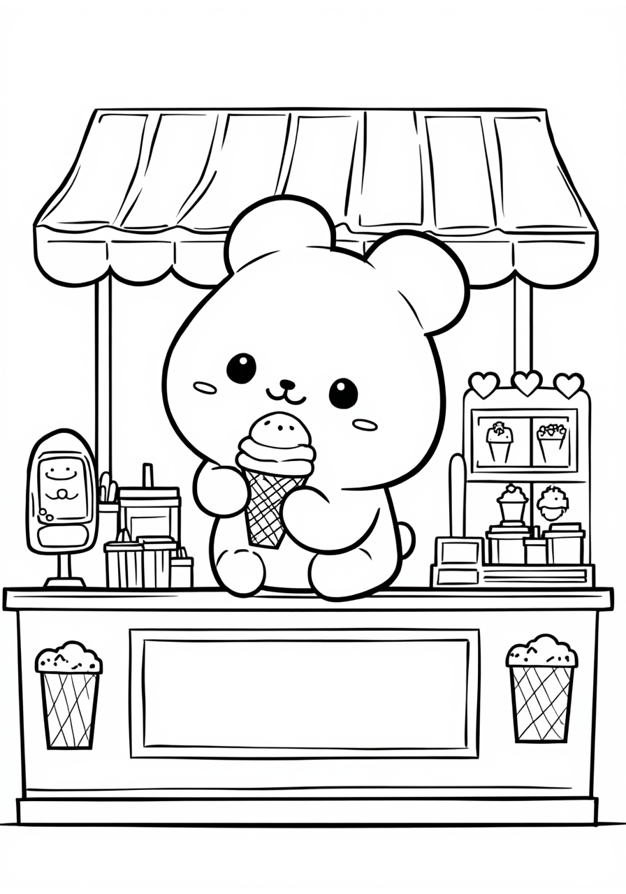 Cinnamoroll at the Ice Cream Shop - Free Cute Coloring Page