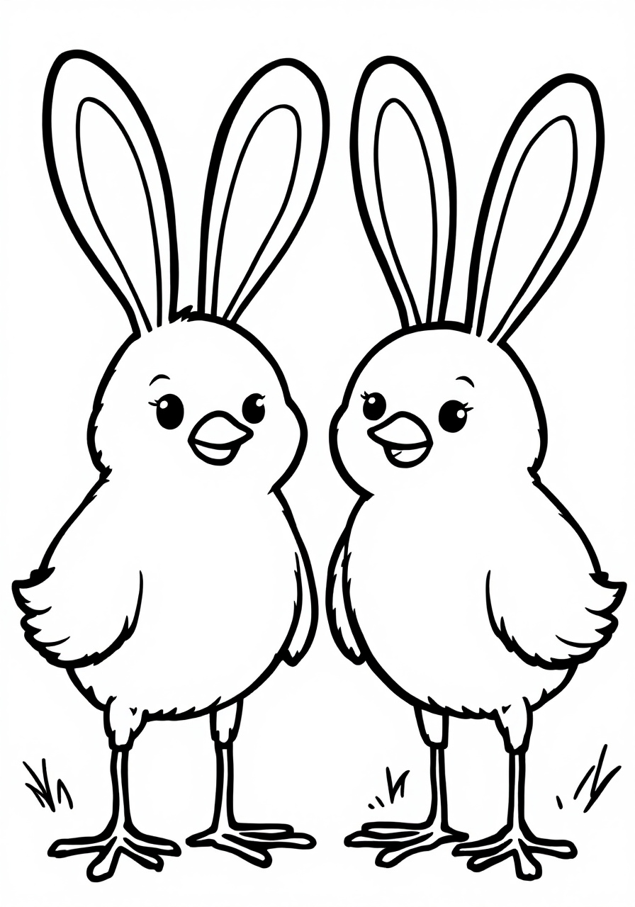 Chicks Wearing Funny Bunny Ears – Free Easter Coloring Page for Kids