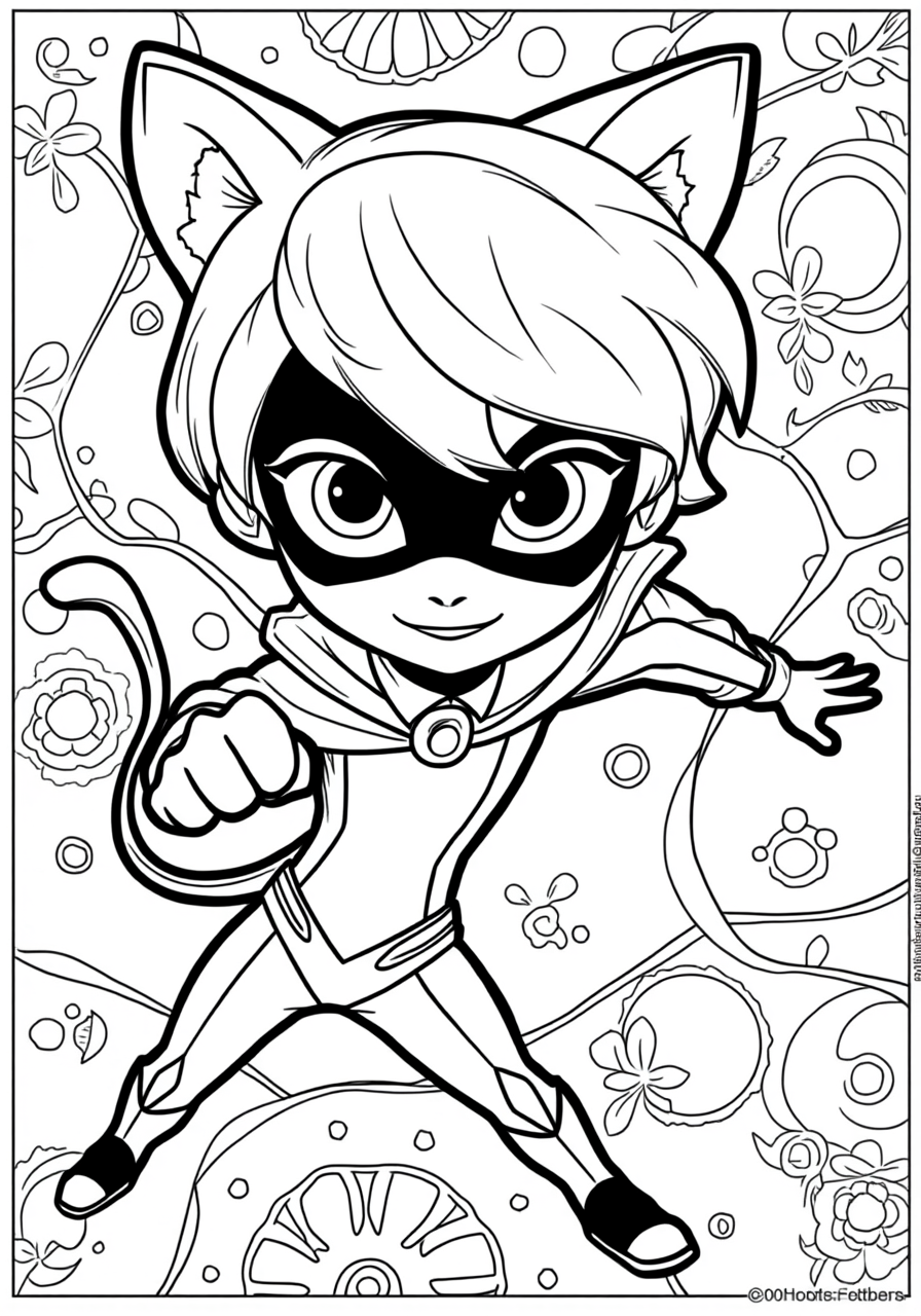 Cat Noir Striking a Hero Pose - Free Miraculous Ladybug Coloring Page