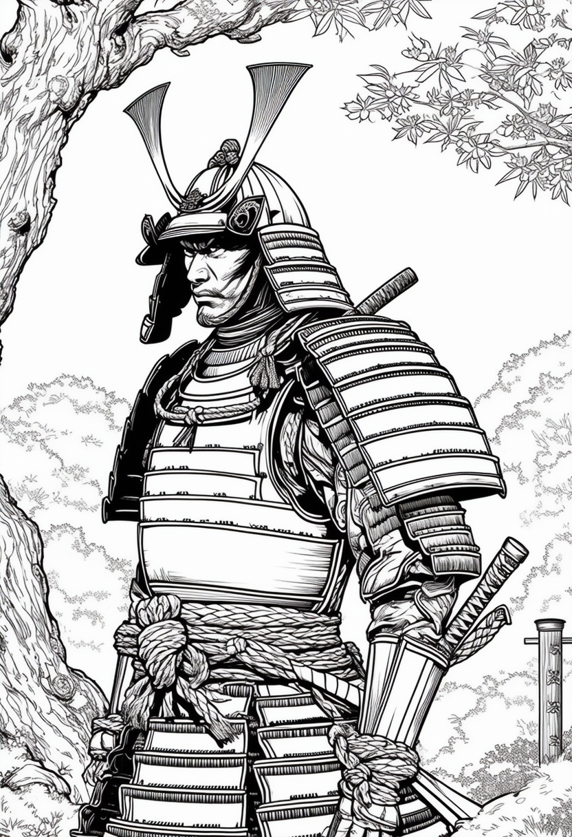Samurai Leader In Osaka Woodlands - Free Japanese History Coloring Page